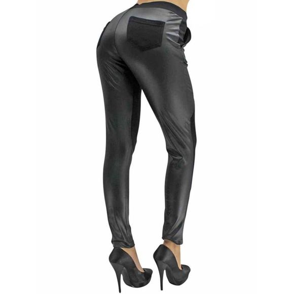 Black Leather And Knit Leggings For Women - Picture 3 of 3